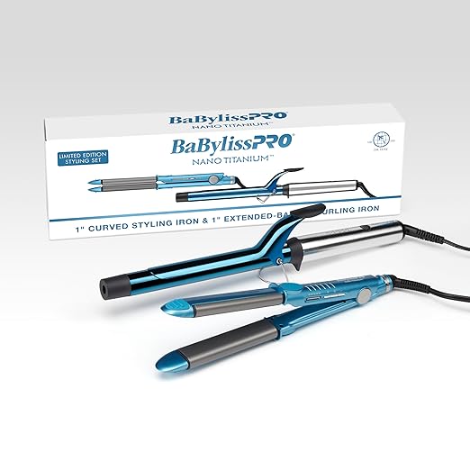 BaBylissPRO Nano Titanium Flat Iron Hair Straightener, 1" Curved Styler for Professional Salon Results and All Hair Types skincare