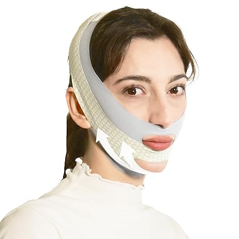 INCANDESCO V Line Lifting Mask Chin Strap for Sleeping, Face Lifting Strap, Chin Lifting Mask, Chin Strap, Jawline Shaper, Jaw Strap, Double Chin Reducer, Face Lift Tape & Snoring Solution (Grey) skincare