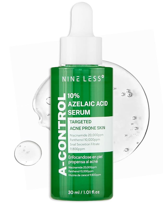 NINELESS NINELESS A-Control 10% Azelaic Acid Serum - Korean Acne Serum for Face - Calming Facial Treatment Clearing Breakout, Pimples - for Acne-Prone & Dull Skin, 1.01 fl.oz. Serum