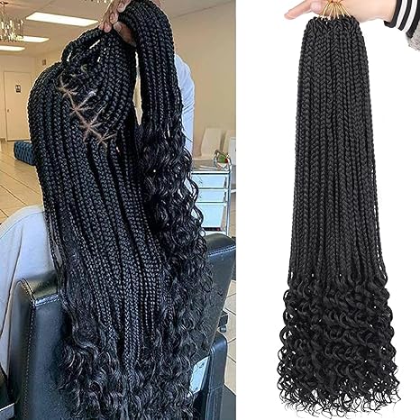 XTREND 24 Inch Goddess Box Braids Crochet Hair with Curly Ends 8 Packs Pre-looped 3X Goddess Braids Hair Extensions Synthetic Boho Box Braiding Hair for Women (15Strands/pack 1B#) skincare