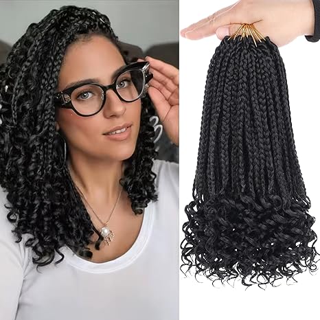XTREND 10 Inch Goddess Box Braids Crochet Hair with Curly Ends 8 Packs Pre-looped 3X Goddess Braids Hair Extensions Synthetic Boho Box Braiding Hair for Women (15Strands/pack 1B#) skincare