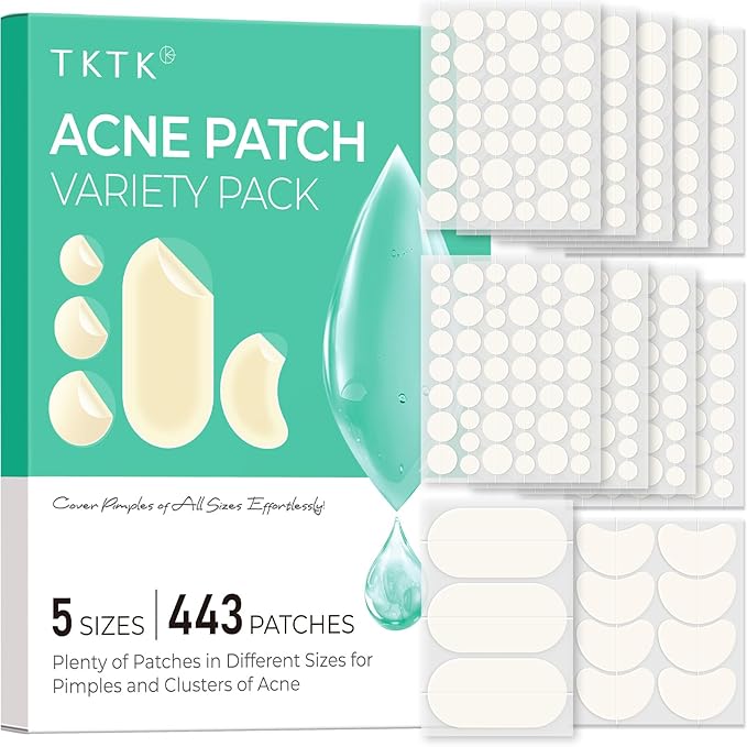TKTK TKTK 443 Count Pimple Patches for Face, Hydrocolloid Acne Patch Bulk, Acne Stickers for Covering Cheeks, Forehead, Chin Blemishes Zit Breakouts for All Skin Types (Dots, Strip, Contoured 5 Sizes) skincare