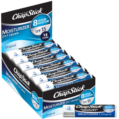 ChapStick ChapStick Moisturizer 2-in-1 Lipcare SPF 15, Original, 12-Pack – 8-Hour Sunscreen Lip Balm with Aloe Vera and Vitamin E, 0.15 Oz Ea Sunscreen