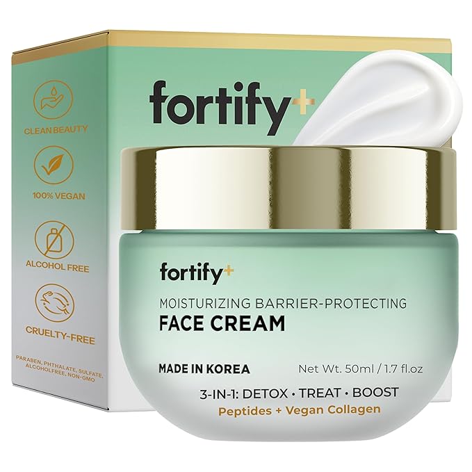 Fortify Skincare Face Cream with Peptides & Collagen – 3-in-1: Detox, Treat, Boost – Hydrating, Firming, Anti-Aging Moisturizer – Dermatologist Tested Korean Skin Care – Vegan, Clean Beauty – 1.7 Oz Moisturiser