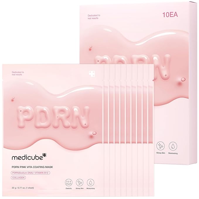 medicube medicube Salmon DNA PDRN Pink Vita Coating Sheet Mask 10EA - Korean sheet mask for glass skin - Luxurious Home care Mask for Hydration, Firming, and Balanced Skin, Korean Skin Care (22g/0.77oz x 10ea) Korean face wash