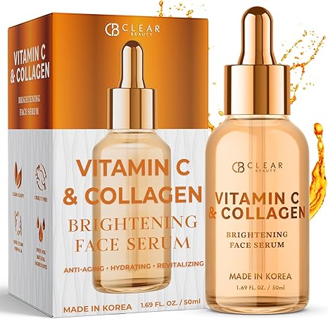 Clear Beauty Clear Beauty Vitamin C Serum For Face with Collagen – Dermatologist Tested, Anti Aging, Korean Skin Care – Hydrates, Firms, Targets Dark Spots & Supports Skin Barrier – Vegan, Clean Beauty, 1.69 Fl Oz Serum
