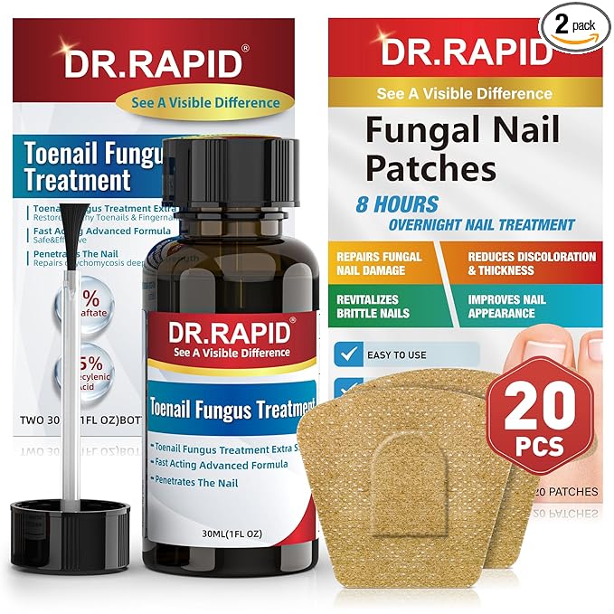DR.RAPID Toenail Fungus Treatment Extra Strength - 30mL Toenail Fungus Treatments Liquid & 20 Fungal Nail Patches Nail Repair for Damaged Nails, for Fungi Nails, Athletes Foot - Nail Care Kit skincare