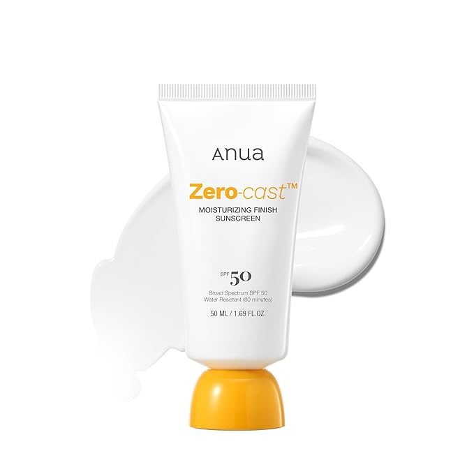 ANUA Anua, Zero-Cast Moisturizing Sunscreen SPF 50, Glow Natural Sunscreen for face, No White Cast, Hyaluronic Acid, Niacinamide, Oil-Free, Korean Skincare, 1.69 fl oz Korean Sunscreen
