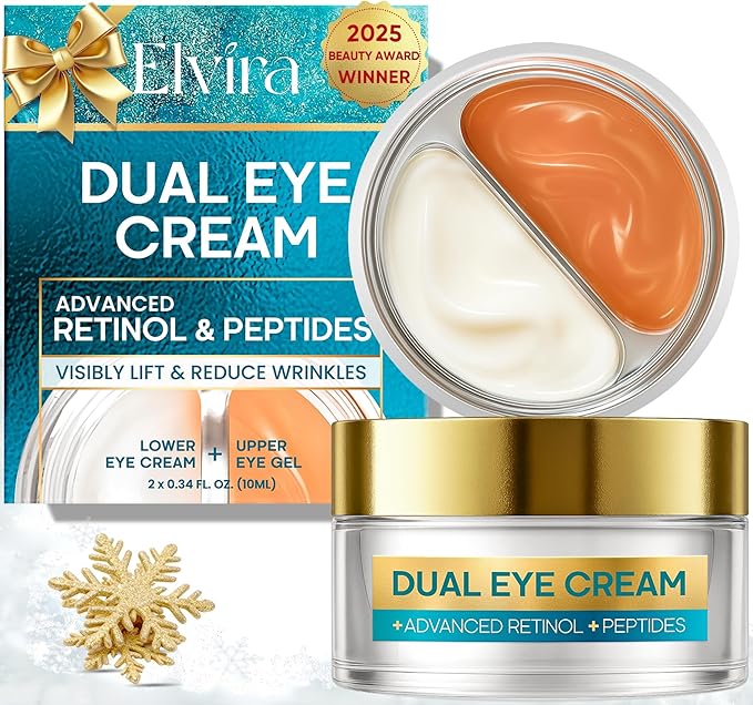 Elvira Elvira Dual Eye Cream for Dark Circles, Puffiness, Eye Bags, Wrinkles, Age-Defying, Tightening, and Moisturizing with Advanced Retinol, Five-Peptide Complex, and Stem Cell Extracts – 0.68 OZ Eye Cream