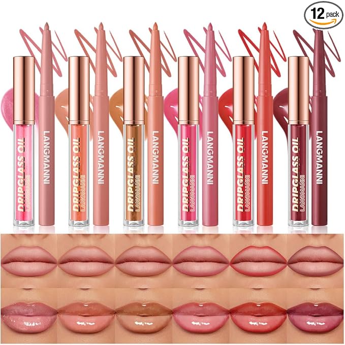 BestLand BestLand 12pcs Hydrating Lip Oils + Lip Liner Pencil Lip Combo Sets, 24H Long-Lasting Lip Kit with Lip Liner and Gloss, Nourishing, Non-Sticky Tinted Stain Lip Gloss Plumping Lip Oil Set for Women Korean face wash