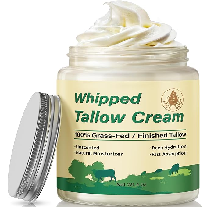 Letscarey Beef Tallow for Skin, Organic Grass Fed Whipped Beef Tallow Balm for Face & Body, Natural Unscented Tallow Face Moisturizer Cream Deeply Nourishes and Hydrates the Dry Skin, 4oz Moisturiser
