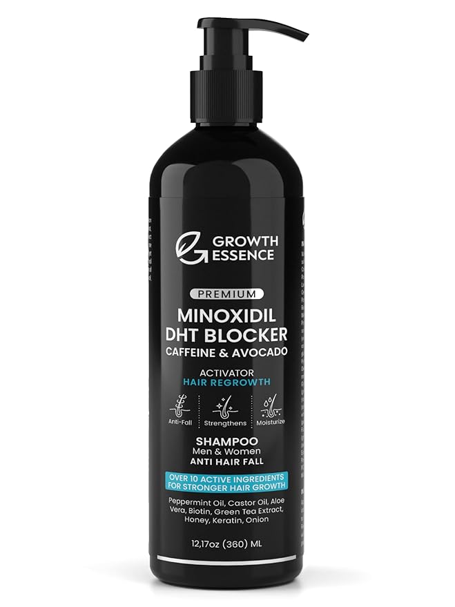 Growth Essence Minoxidil & Biotin Shampoo for Hair Growth - Enriched with Caffeine, Castor Oil & Onion - DHT Blocker for Thicker, Healthier Hair - Strengthening Formula for Men & Women skincare