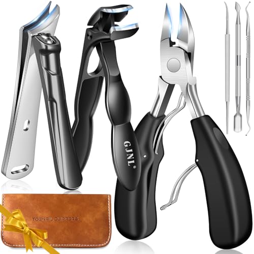 GJNL Toenail Clippers for Thick Nails, 6 Pcs Professional Wide Jaw Opening Nail Clipper Set for Seniors, Sharp Stainless Steel Fingernail Cutters with Slanted Edge & Travel Case, Podiatrist Tool Kit skincare