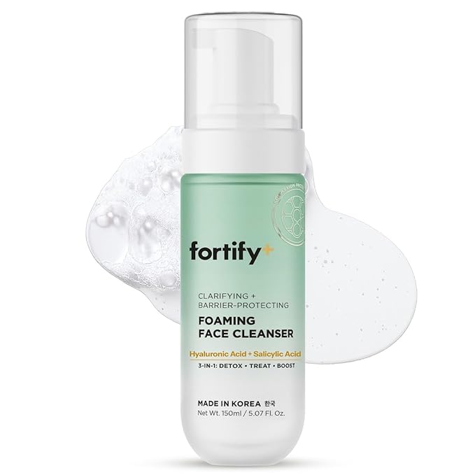Fortify Skincare Facial Cleanser with Hyaluronic & Salicylic Acid – 3-in-1: Detox, Treat, Boost – Foaming Face Wash For Oily & Acne-Prone Skin – Dermatologist Tested, – Clean Beauty – 5.07 Fl Oz Water Cleanser