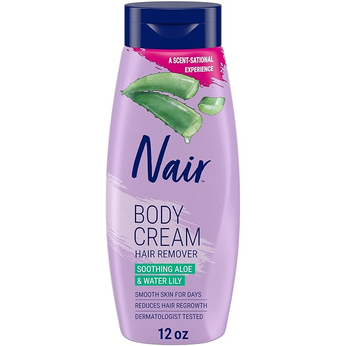 Nair Nair Body Cream Hair Remover, Soothing Aloe and Water Lily, Dermatologist Tested Body Hair Removal Cream, with Evolved Ingredients, 12 Oz - Amazon Exclusive Size Moisturiser
