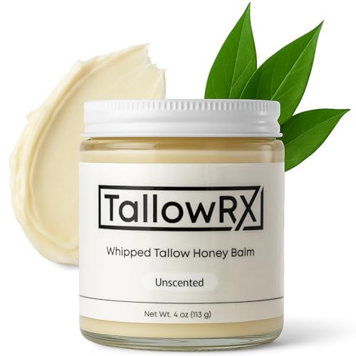 TALLOWRX 100% Grass-Fed Beef Tallow for Skin – Whipped Tallow Honey Balm, Pure & Organic Moisturizer for Face & Body with Manuka Honey, Jojoba & Calendula – Deep Hydration & Soothing (4 oz, Unscented) Moisturiser