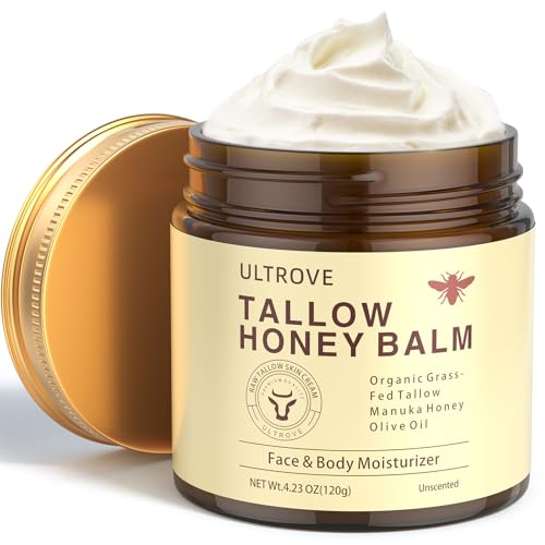 Ultrove Ultrove Beef Tallow and Honey Balm for Skin, Natural Face + Body Moisturizer with Organic Grass-Fed Beef Tallow & Raw Wild Honey for Dry & Sensitive Skin, 4.23oz Moisturiser