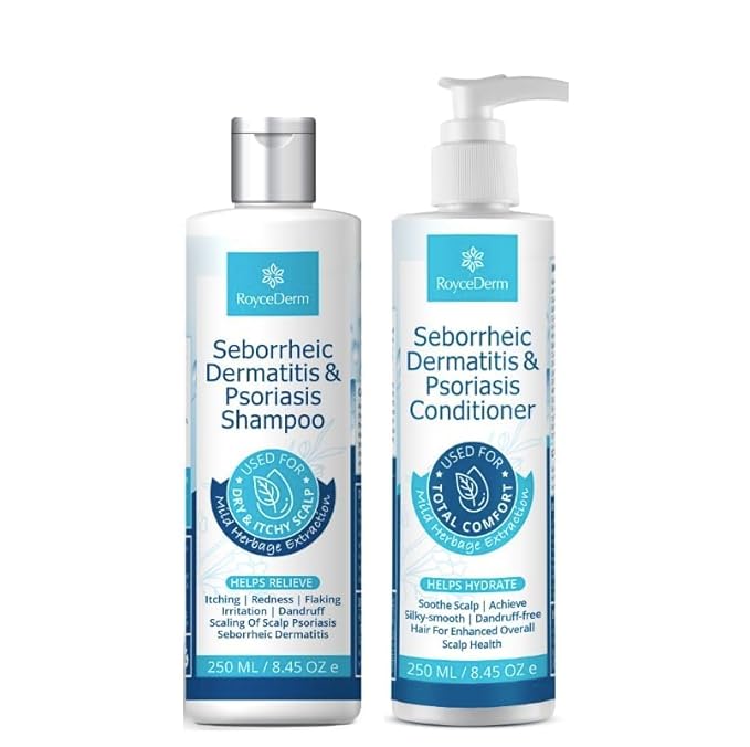 Roycederm Roycederm Seborrheic Dermatitis & Psoriasis Shampoo and Conditioner Set - Effective Scalp Treatment for Folliculitis, Psoriasis, Dandruff, Dry Itchy Scalp - Soothing, Moisturizing Herbal Formula Moisturiser