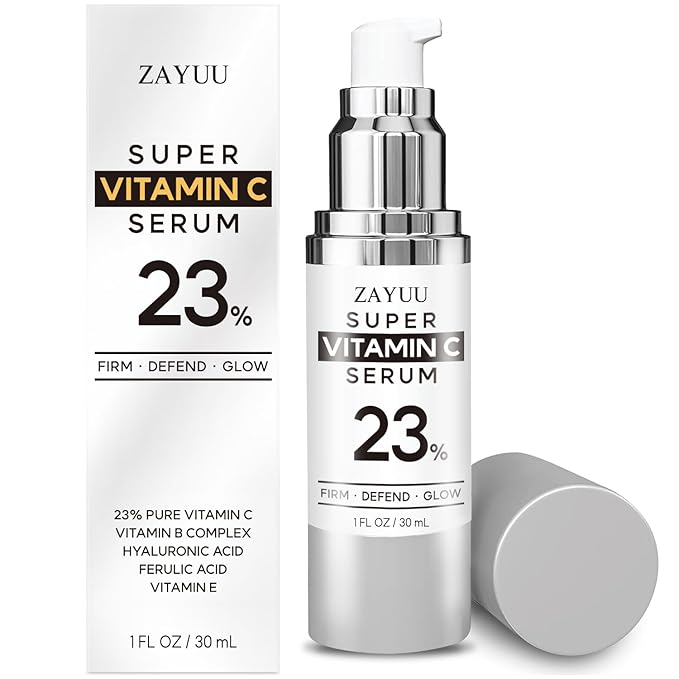 ZAYUU Super Korean Vitamin C Face Serum: 23% Pure Vitamin C + Hyaluronic Acid, Vitamin E & Ferulic Acid – Anti-Aging Serum for Wrinkles, Dark Spots & Mature Skin – Korean Skincare Serum