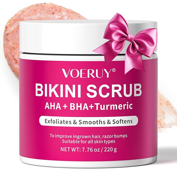 VOERUY Bikini Area Exfoliator with 10% AHA+BHA & Turmeric, Ingrown Hair & Razor Bumps for Bikini Underarm Area, Skin Moisturizing, Smoothing, Even Skin Tone Exfoliating Body Scrub with Walnut Shell Powder Korean face wash