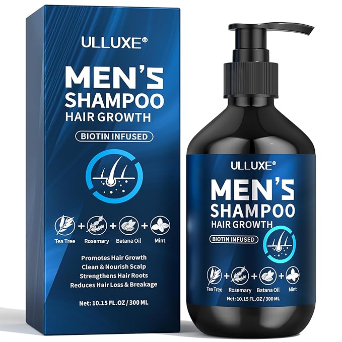 ulluxe Biotin Hair Growth Shampoo for Men: Natural Mens Thickening Shampoo for Hair Loss and Thinning Hair, Infused Rosemary Oil Tea Tree Oil and Mint, Sulfate Free and Color Safe, 10.15 fl.oz skincare