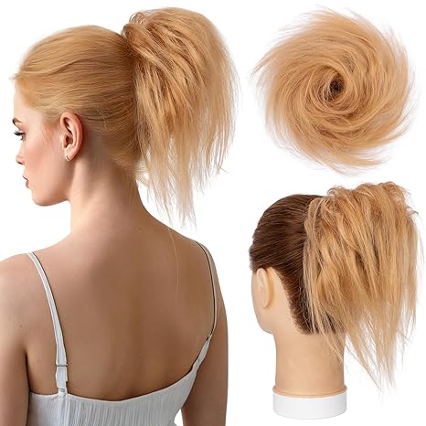 Hairro Hairro Messy Bun Hair Piece Human Hair For Women Wrap On Scrunchies Remy Updo Extension Elastic Rubber Band Chignon Hairpieces 29g #27 Dark Blonde skincare