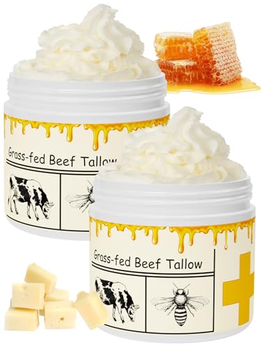mkzea mkzea Beef Tallow for Skin, Beef Tallow, Tallow and Honey Cream, Grass Fed Beef Tallow, Whipped Beef Tallow for Face Moisturizer for All Purpose with Raw Honey Tallow Balm, 2 packs Moisturiser
