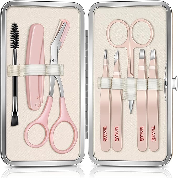 TsMADDTs TsMADDTs Tweezers for Women Facial Hair, 8 in 1 Eyebrow Kit with Tweezers, Eyebrow Trimmer Scissors, Razor, Brush with Travel Bag, Hair Plucking Daily Beauty Tools skincare