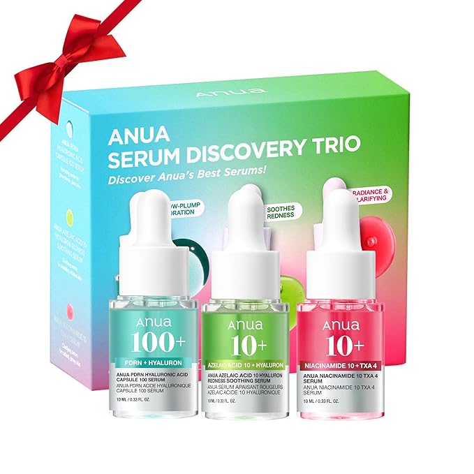 ANUA Anua Serum Discovery Trio, Mini Face Serum Travel Size Kit with Hyaluronic Acid, Niacinamide & Azelaic Acid, Hydrating Soothing Gift Set for Women, Korean Skincare Set -10ml/0.33fl.oz × 3EA Korean Serum