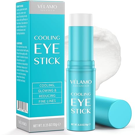 VELAMO ADVANCED Cooling Eye Balm Stick with Caffeine: Under Eye Cream for Dark Circles Puffiness Eye Bags - Hyaluronic Acid Instantly Cooling, Hydrating & Brightening - Portable & Perfect for On-the-go Use 0.35 oz Eye Cream
