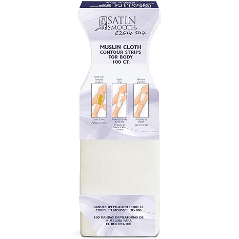 SATIN SMOOTH Satin Smooth EZ Grip Muslin Wax Strips – Professional Hair Removal Waxing Strips for Body & Face, 100 Count skincare