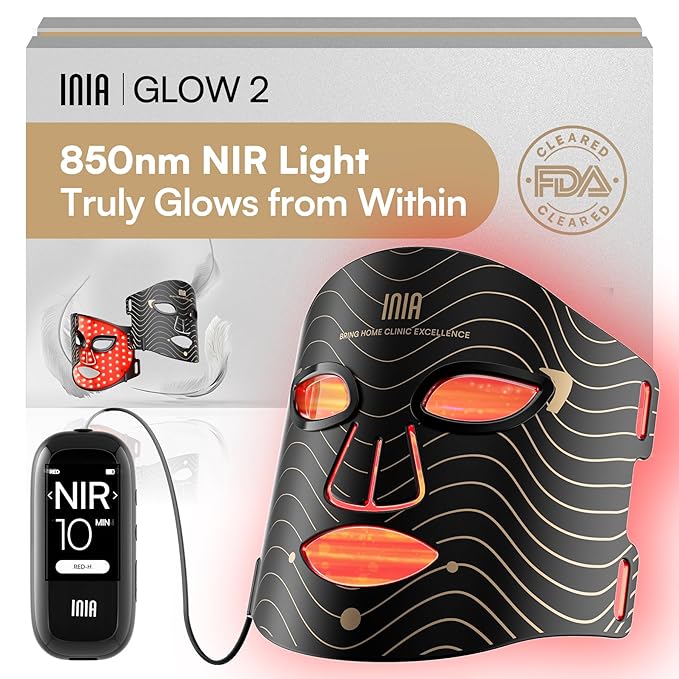 INIA INIA Red Light Therapy Mask for Face – 4 Light Modes with 850nm NIR, Red & Blue LED Light Therapy, 2600mAh Rechargeable LED Face Mask for Radiant Glow at Home, Black skincare
