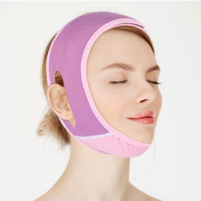 Yuanchu V Line Lifting Mask Chin Strap for Sleeping, Double Chin Eliminator, Jaw Exerciser, Jawline Shaper, Face Lift Device, Skin Care Tools Gift(Purple) skincare