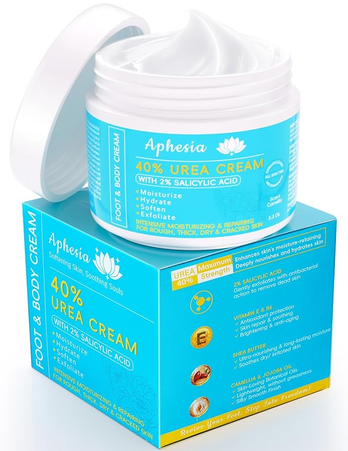 Aphesia Urea Cream 40% Maximum Strength with Vitamin E & Salicylic Acid - Foot Cream for Winter Dry Cracked Heels - Intense Moisturizer for Hands, Feet & Body - Callus Remover - Lightweight Non-Greasy Formula Moisturiser