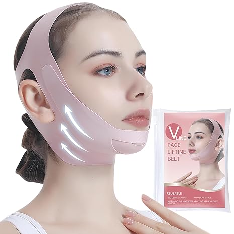 PRAVETTE Facial Lifting Belt - V Line Lifting Mask Chin Strap,Face Lift Tape with Adjustable Straps, V-Shaped Double Chin Reducer, 3D Contoured Design for Facial Shaping,Jawline Shaper and Sleeping skincare