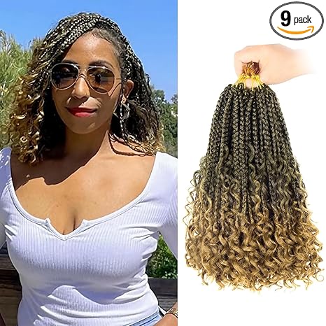 Qilix Goddess Box Braid Crochet Hair Braiding Hair for Black Women 9 Packs Pre Looped Boho Bob Box Braids Crochet hair Braids Synthetic Braiding Hair Extension (T27) skincare