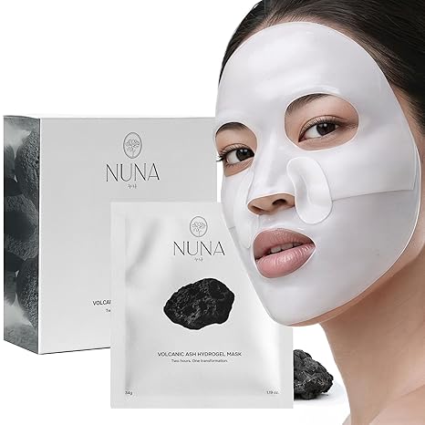 NUNA NUNA Volcanic Ash Hydrogel Face Masks with Smile Line Patches – Korean Glass Skin Detox & Deep Hydrating Jelly Mask with Hyaluronic Acid, Ceramides – Overnight Moisturizing + Purifying Care, 7 Sheets Moisturiser