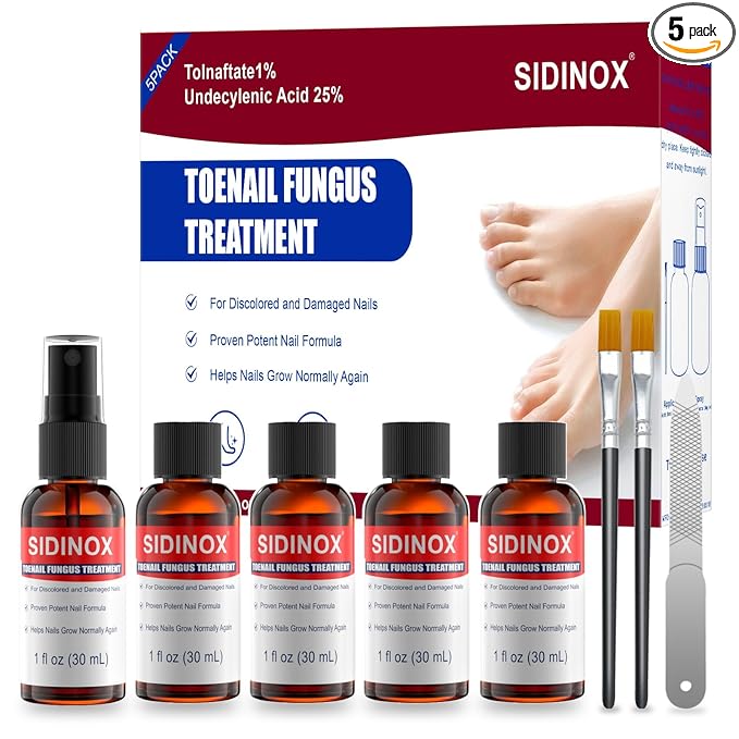 sidinox Toenail Fungus Treatment, Treatment Extra Strength with 25% Undecylenic Acid, Fungus Nail Treatment for Damaged Nails, Discolored, Thick Toenails, Help Nail Grow - (1 Fl Oz/30 ml x 5 Pack) skincare