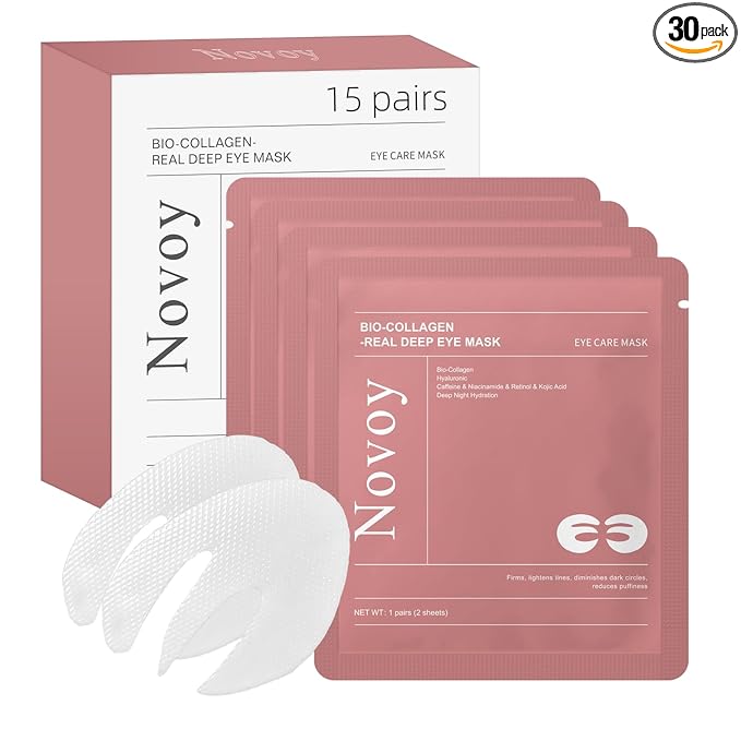 LLVYUO Novoy 15 Pairs Bio-Collagen Real Deep Eye Patches - 6-in-1 Retinol Overnight Eye Patches for Dark Circles, Puffiness & Wrinkles | 2% Caffeine+Hyaluronic+Niacinamide, Korean Popular Eye Mask - ROSE