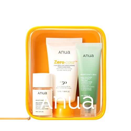 ANUA Anua Sun-Ready Travel Kit, Zero-Cast Sunscreen & Cleansing oil & Face Wash. Korean Sunscreen with Mini Size Double Cleansing routine ,Korean Skincare Set Korean Oil Cleanser