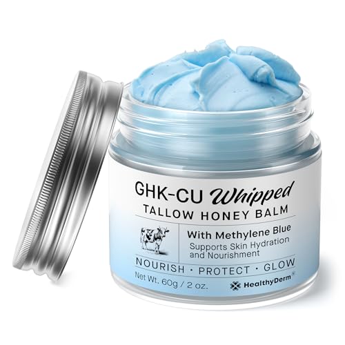 HealthyDerm HealthyDerm Copper Peptides GHK-Cu Beef Tallow for Skin: Blue Balm with Methylene Blue, Manuka Honey & Vitamin E – Natural Face and Body Moisturizer for Mature, Dry & Sensitive Skin – 2oz Moisturiser