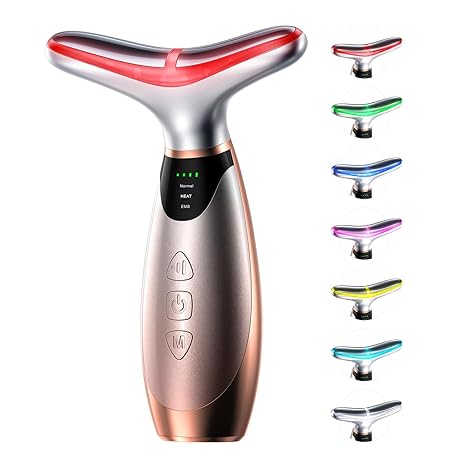 pedete Facial Massager, 7 Colors Red Light Therapy for Face and Neck, Face Lift Device with 113°F Heating Vibration for Multi Skin Care skincare
