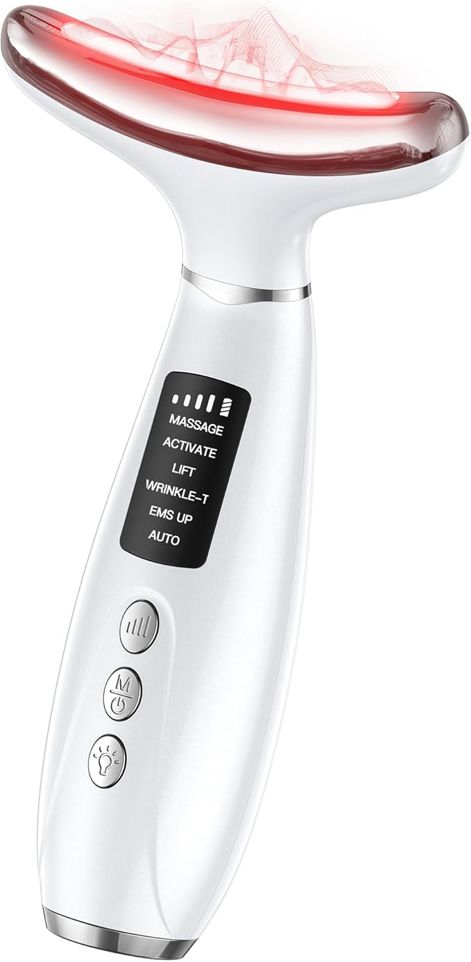 GIHWRRI Red Light Therapy for Face & Neck, Face Massager Tool for Anti-Aging, Skin Facial Sculptor, 7-Color LED Phototherapy Device with Lifting, Heat & Vibration, Firming, Rechargeable Beauty Tool skincare