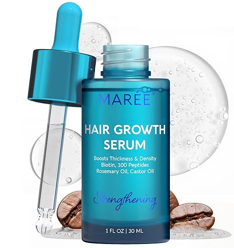 MAREE MAREE Hair Growth Serum - Caffeine Peptides Castor Rosemary Oil for Hair Growth - Products for Women & Men - Hair Oils for Hair Growth - Hair Regrowth Tonic - Scalp Serum - Suero Para El Cabello Exfoliator