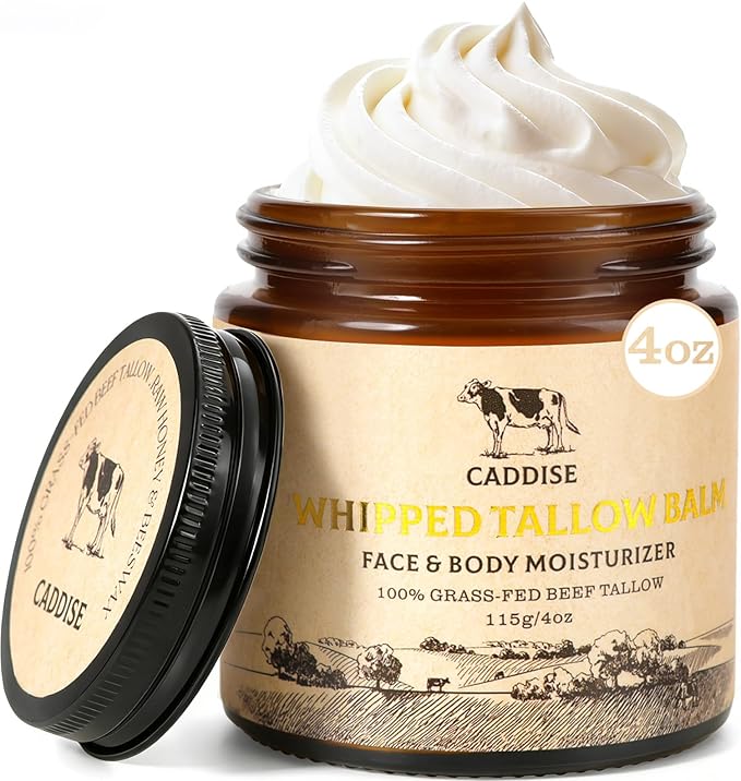 CADDISE Whipped Beef Tallow for Skin – 100% Grass-Fed Handmade Cream Moisturizer for Face & Body, Natural with Honey, Shea Butter, Jojoba Oil, Non-Greasy, Nourishing for Men, Women, Kids, 4 Oz Moisturiser