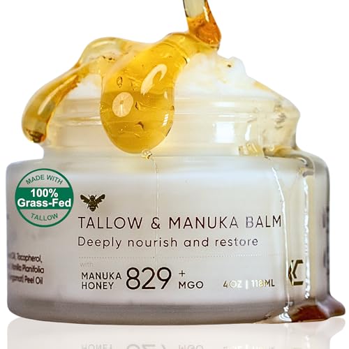 Cinder Brands 100% Grass-Fed Suet Beef Tallow and Manuka Honey Balm Natural Moisturizer Cream for Face & Body Eczema Relief Cream Moisturizer for Dry Skin Pure Tallow Face Moisturizer for Sensitive Skin Moisturiser