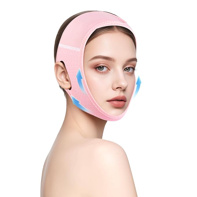 Skqi Face Lift V Line Lifting Jawline Shaper Chin Strap for Sleeping, Women Skin Sagging, Mouth Breath Jaw Retraction (Pink) skincare