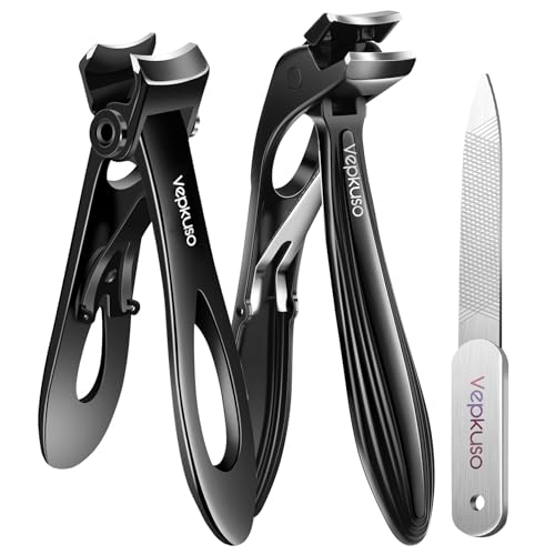 Vepkuso Toenail Clippers for Seniors & Thick Nails - Heavy Duty Stainless Steel Nail Clippers for Thick Toenails - Toenail Clippers with Wide Jaw - Men, Women, Elderly Manicure Set skincare