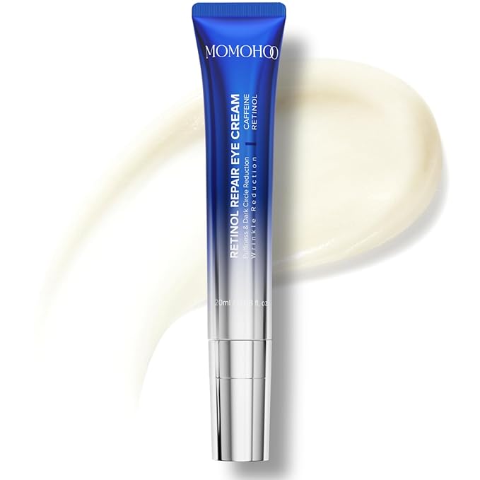 MOMOHOO MOMOHOO Retinol Caffeine Under Eye Cream – Anti-Aging Eye Cream with Soluble Collagen for Puffiness, Wrinkles, and Under-Eye Bags, Hydrating & Soothing Formula for Women (0.68 fl. oz) Eye Cream