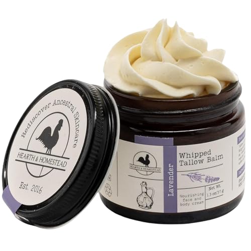Hearth and Homestead Hearth and Homestead: Handmade Whipped Tallow Balm, Organic, Moisturizer, Body Butter with Infused Olive Oil, for Eczema, Rosacea, Baby (Lavender) Moisturiser
